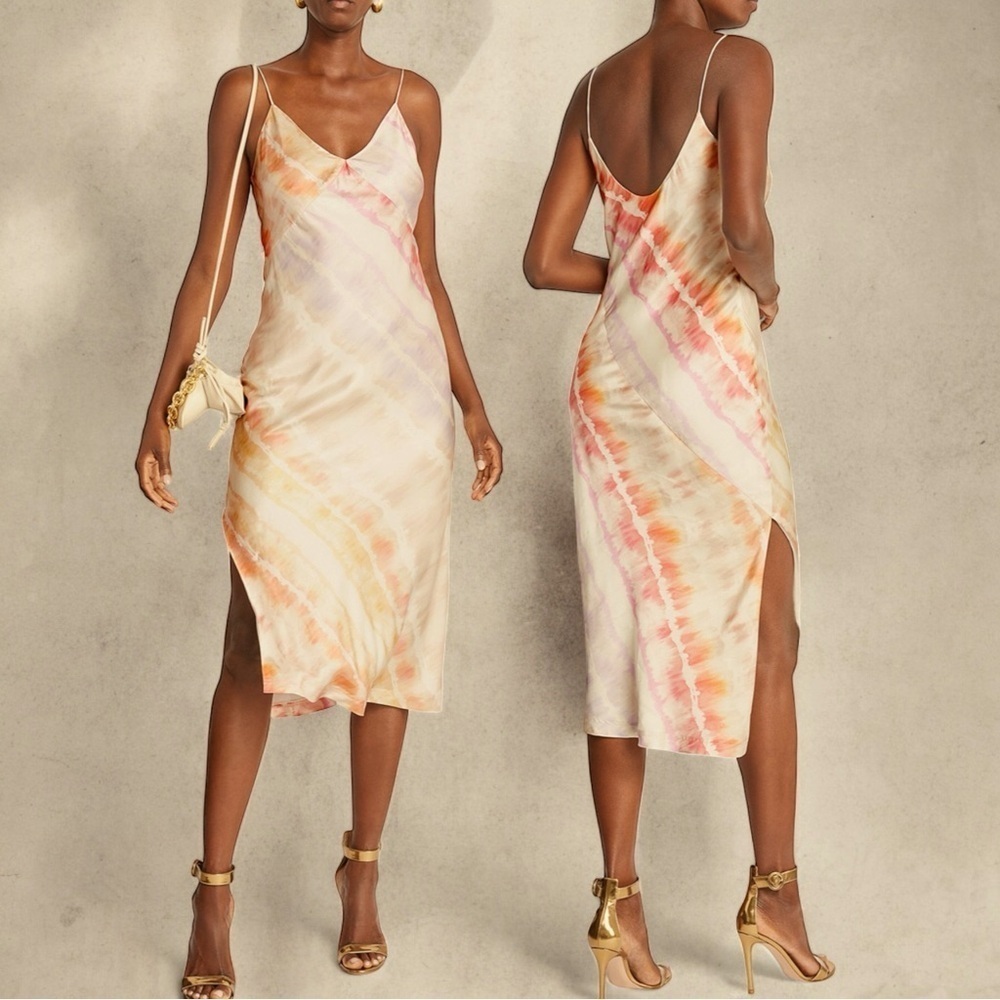 NWT ALLSAINTS Melody Marea Rainbow Pink Tie Dye Midi Slip Dress Size 12